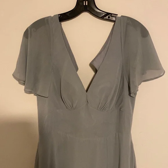 dolphin grey bridesmaid dresses Dolphin Grey A-line Asymmetrical Neck Satin Long Bridesmaid Dress Dolphin Grey / US 8